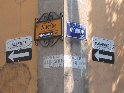 No doubt this is the corner of Allende Street and Matamoros Street