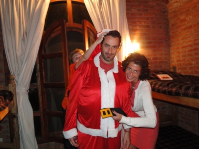 Helping Santa get dressed